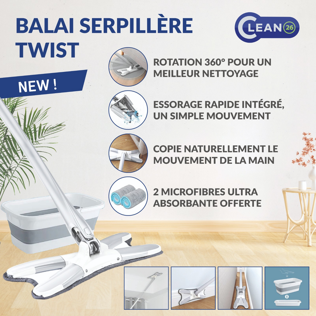 Kit Balai Serpillère Spontex Twist - Seau Rétractable 10L, Microfibre, Essorage Intégré